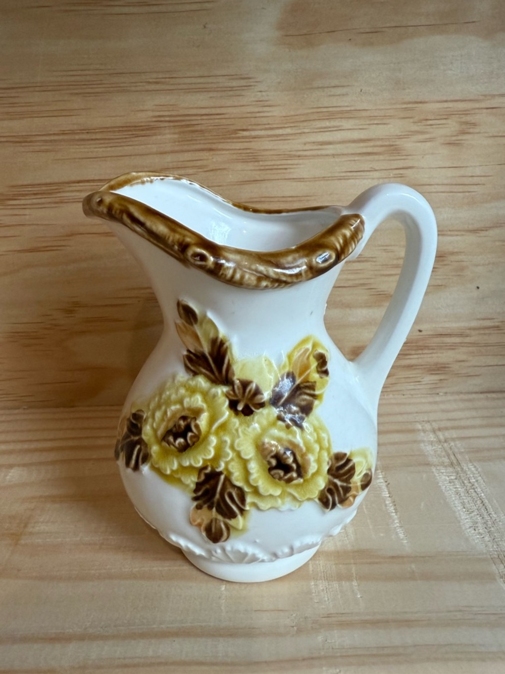 Vintage Ceramic Pitcher with Yellow Floral Relief made in Japan